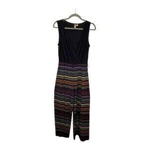 Emma & Michele Black Purple Abstract Wide Leg Jumpsuit Boho Festival Large